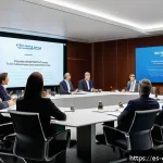 Home 18 규제준수 업무의 필수 기술 - A modern corporate boardroom scene featuring diverse senior executives engaged in a compliance train...