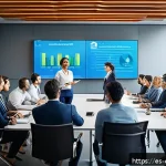 Home 23 규제준수 전문가로서의 고충과 대응 방법 - A modern corporate office environment showing a diverse team of professionals actively engaged in a ...